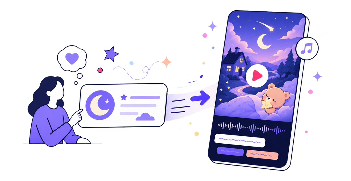 Bedtime story video generator turning one gentle theme into a calm story video