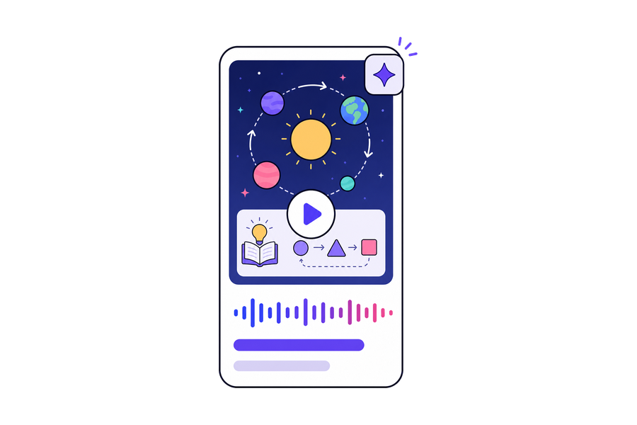 AI visual aids, narration, and captions assembled into an educational explainer video