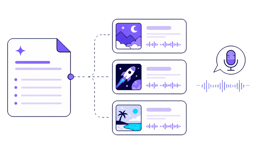 AI reworks the script into narrated, illustrated scenes