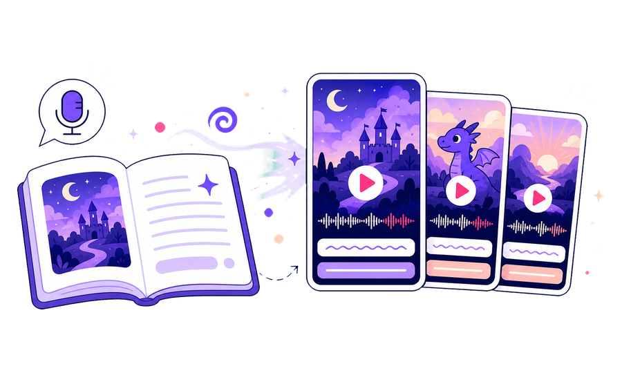 AI writes the narration and illustrates every scene of the story