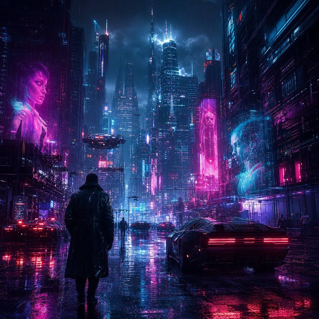 AI faceless video preview in cyberpunk art style